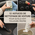 Une femme nettoie l'intérieur de sa voiture avec des produits écologiques.