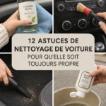 Une femme nettoie l'intérieur de sa voiture avec des produits écologiques.