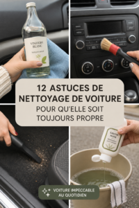 Une femme nettoie l'intérieur de sa voiture avec des produits écologiques.
