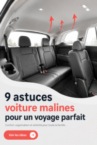 Une famille heureuse en voiture pendant un road trip