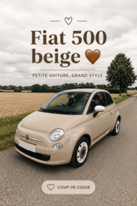 Fiat 500 de couleur beige, élégante et stylée sur une route
