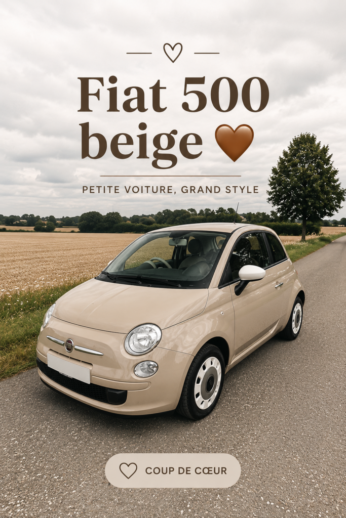 Fiat 500 de couleur beige, élégante et stylée sur une route