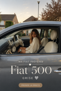 Fiat 500 gris élégant garé sur une rue branchée