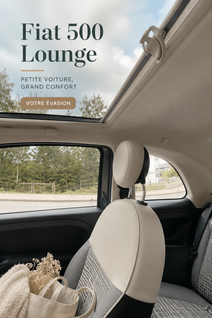 Fiat 500 Lounge garée dans un cadre urbain, représentant un style chic