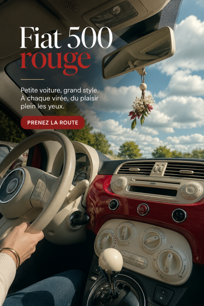 Fiat 500 rouge stationnée dans un décor urbain, mettant en avant son style élégant.