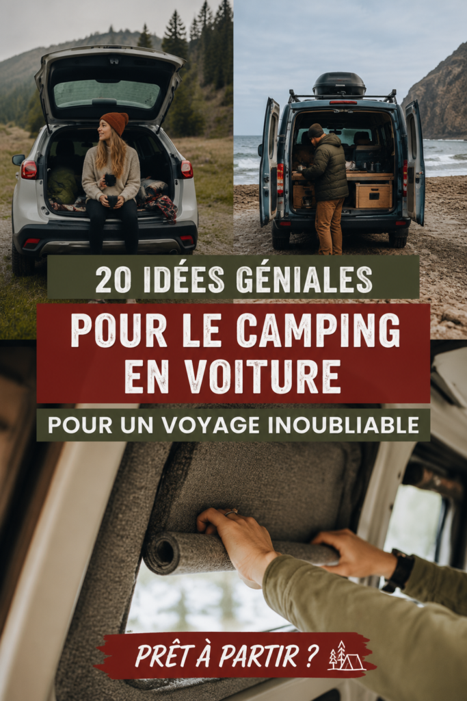 Un groupe de femmes se préparant pour un camping en voiture, souriantes et en pleine nature.
