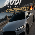 Vue d'un modèle Audi sur une route, soulignant son design élégant et sportif.