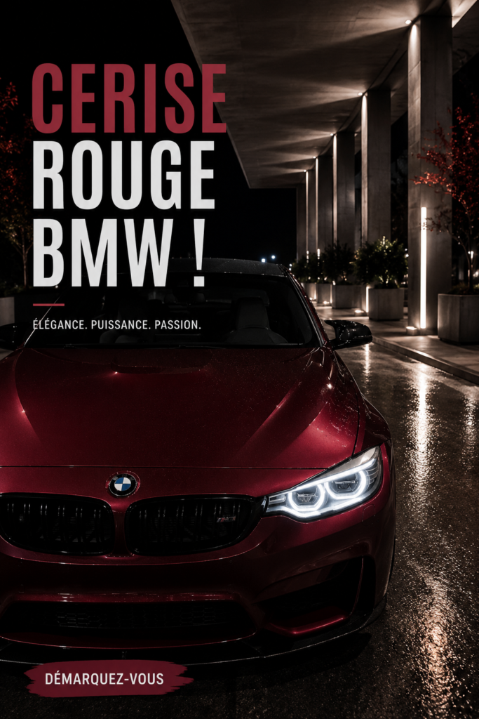 BMW rouge cerise garée dans un cadre urbain, stylée et moderne.