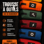 Bourse de rangement d'outils noire avec outils bien organisés