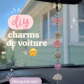 Charm DIY colorés suspendus dans une voiture, ajoutant une touche personnelle.