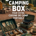 Matériel essentiel pour une cuisine de camping portable, incluant ustensiles et réchaud