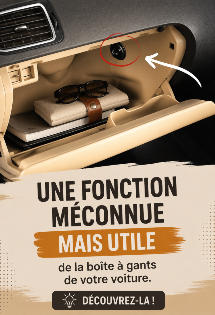 Vue intérieure d'une boîte à gants de voiture avec des documents et des accessoires.