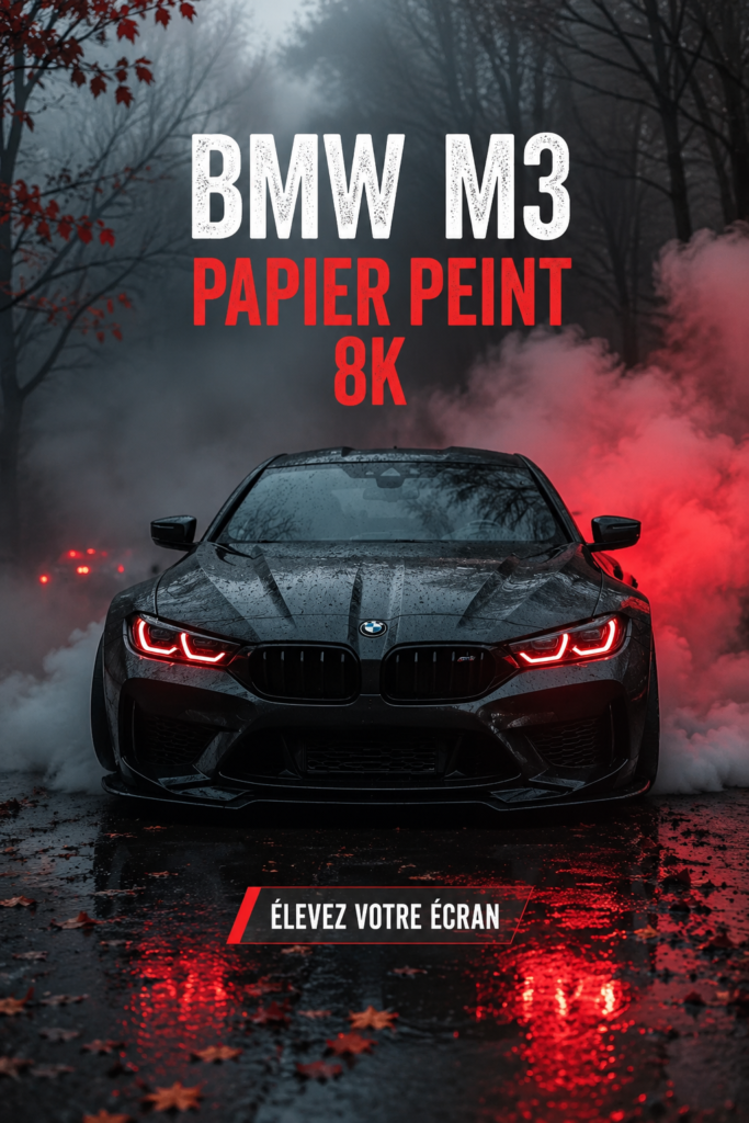 Fond d'écran en 8K d'une BMW M3 sur un bureau moderne