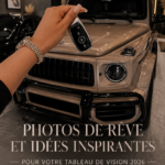 Échantillon d'un vision board luxueux avec des images inspirantes pour 2026.