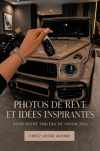 Échantillon d'un vision board luxueux avec des images inspirantes pour 2026.