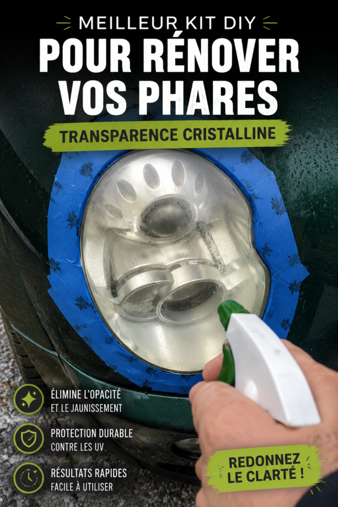 Un kit de restauration de phares DIY avec tous les outils nécessaires pour une clarté optimale.