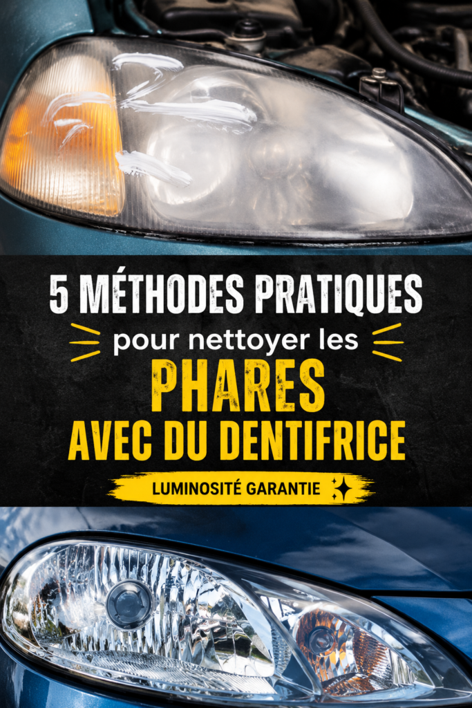 Phares de voiture propres après un nettoyage au dentifrice