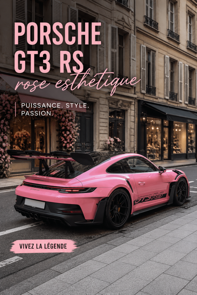 Porsche GT3 RS rose sous un éclairage naturel, mettant en avant son design élégant.