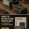 Power bank design vintage avec une touche moderne et élégante.