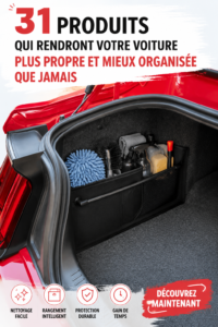 Image d'une voiture propre et organisée avec des produits de nettoyage