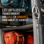 Un van bien organisé avec des sacs de voyage transformés en rangements pratiques pour une aventure réussie.