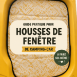 Rideaux DIY pour van aménagé, créés avec des tissus colorés et un design personnalisé.
