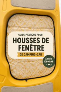 Rideaux DIY pour van aménagé, créés avec des tissus colorés et un design personnalisé.