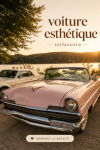 Voiture décorée dans un style aesthetic avec des couleurs pastel et des accessoires uniques.