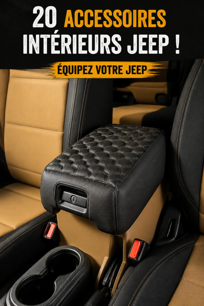 Accessoires colorés pour l'intérieur d'une Jeep, offrant confort et personnalisation.