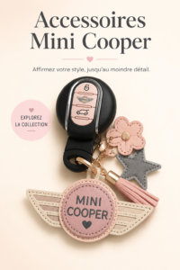 Accessoires colorés pour Mini Cooper, mettant en avant le style et la personnalité de la voiture.