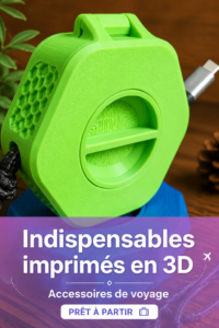 Accessoires de voyage en 3D présentés sur une table.