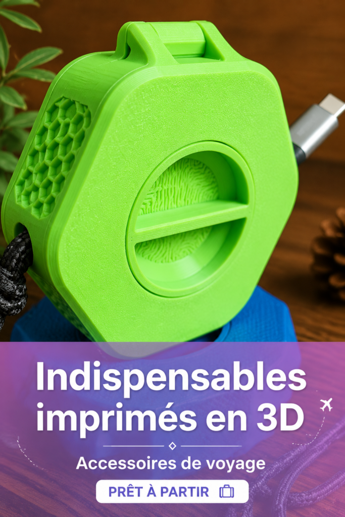 Accessoires de voyage en 3D présentés sur une table.