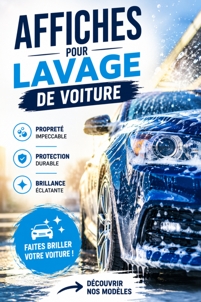 Affiche colorée pour lavage de voiture avec services listés