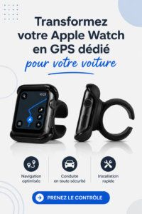 Femme conduite avec une Apple Watch affichant des directions, transformant sa montre en GPS.