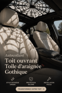 Autocollant araignée gothique appliqué sur un toit de voiture, créant un effet d'ombre esthétique.