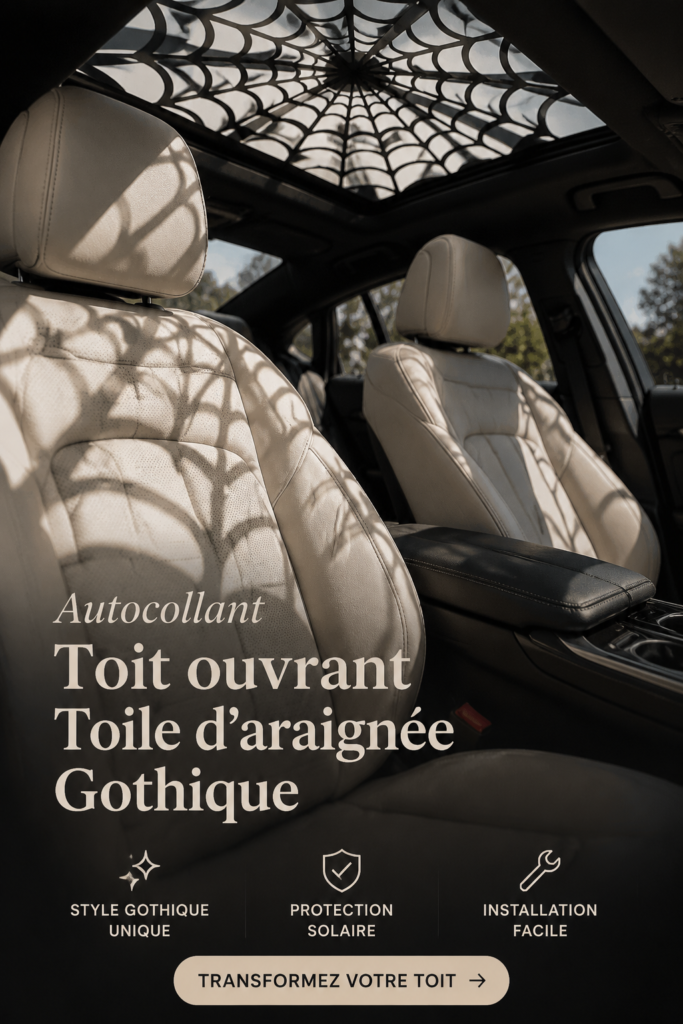 Autocollant araignée gothique appliqué sur un toit de voiture, créant un effet d'ombre esthétique.