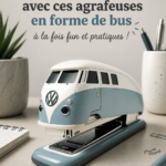 Agrafeuse en forme de van Volkswagen sur un bureau moderne