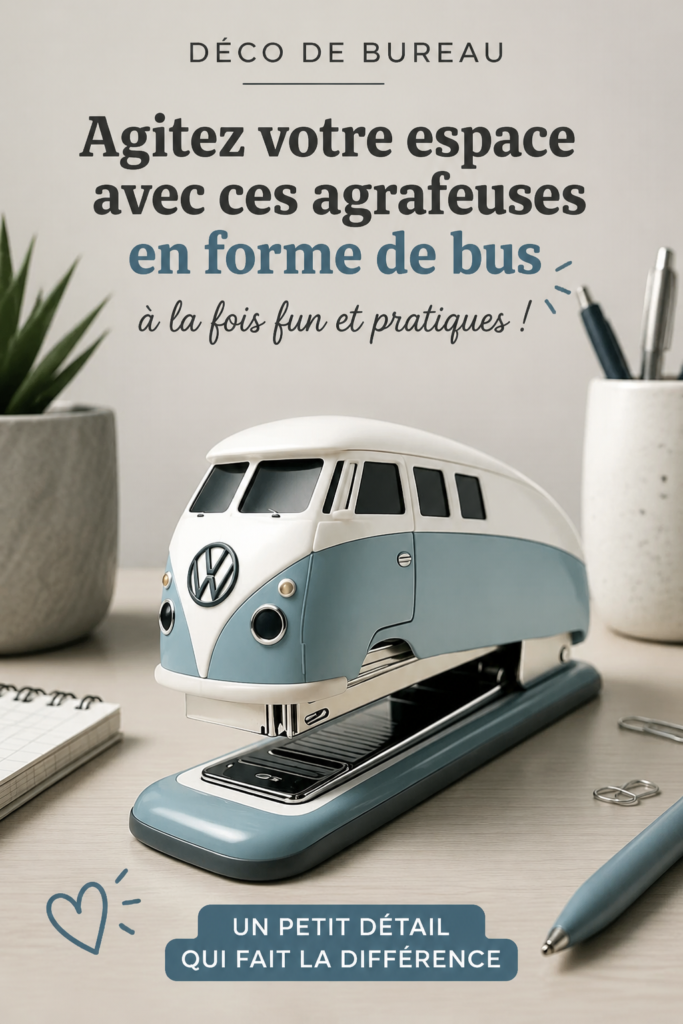 Agrafeuse en forme de van Volkswagen sur un bureau moderne