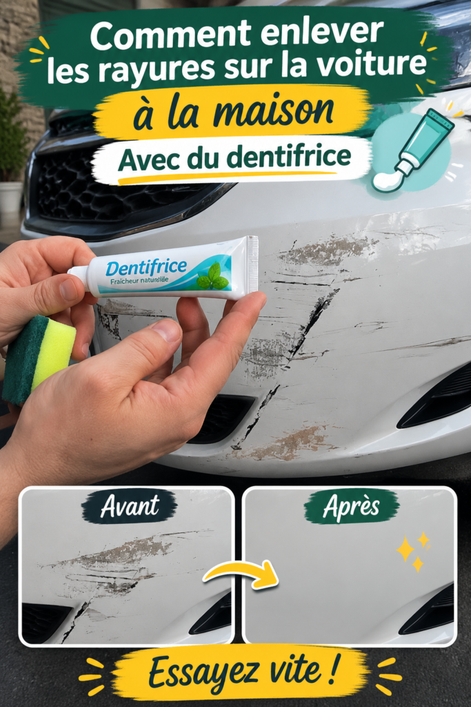 Une voiture avec des rayures avant d'être réparée avec du dentifrice.