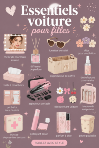 Accessoires girly colorés pour voiture sur une table