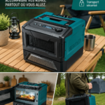 Un four à micro-ondes portable Makita sur un plan de travail moderne