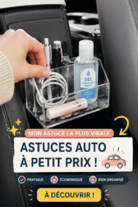 Une voiture bien organisée avec des astuces pratiques sur les sièges et le tableau de bord.