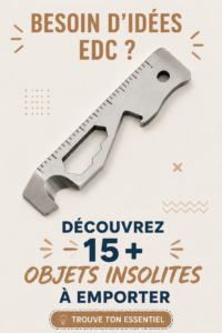 Collection d'objets EDC originaux sur une table, parfaits pour le quotidien.