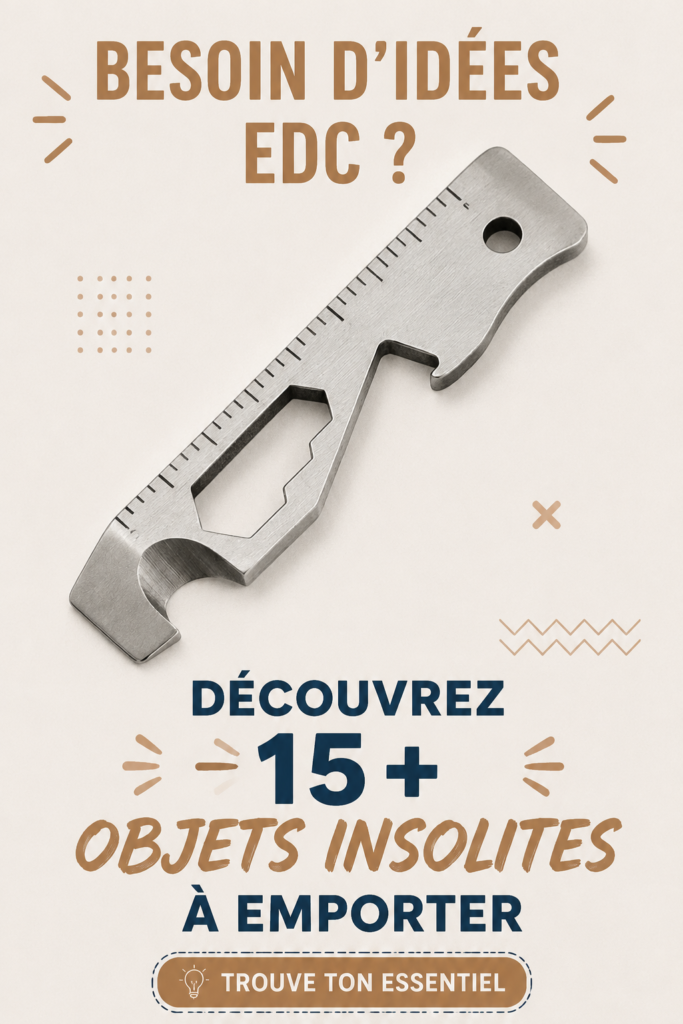 Collection d'objets EDC originaux sur une table, parfaits pour le quotidien.