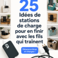 Une station de charge élégante avec des câbles bien organisés dans un intérieur moderne.