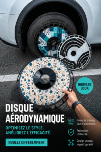 Un véhicule équipé de jantes Rotiform Aero Disc sur fond dynamique