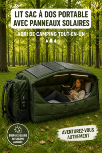 Lit de camping portable avec panneaux solaires en pleine nature