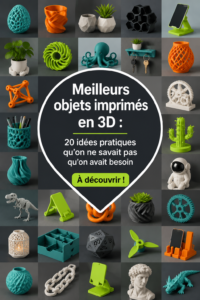 Un ensemble d'objets imprimés en 3D sur une table, montrant leur diversité et leur utilité.