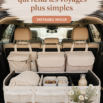 Organisateur de voiture bien rangé avec des accessoires pour road trip.
