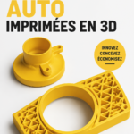 Pièces de voiture imprimées en 3D sur un fond neutre, montrant l'innovation dans le secteur automobile.